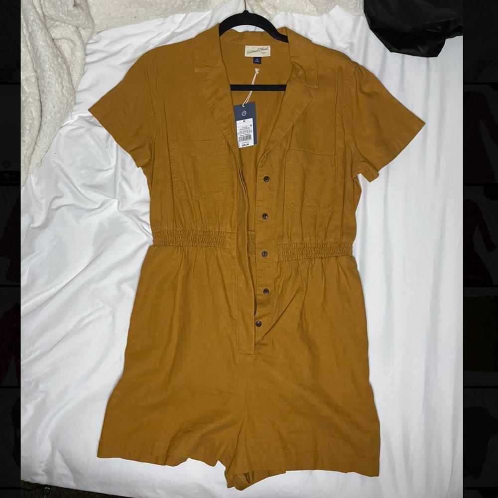 Button Up Brown Romper with Pockets